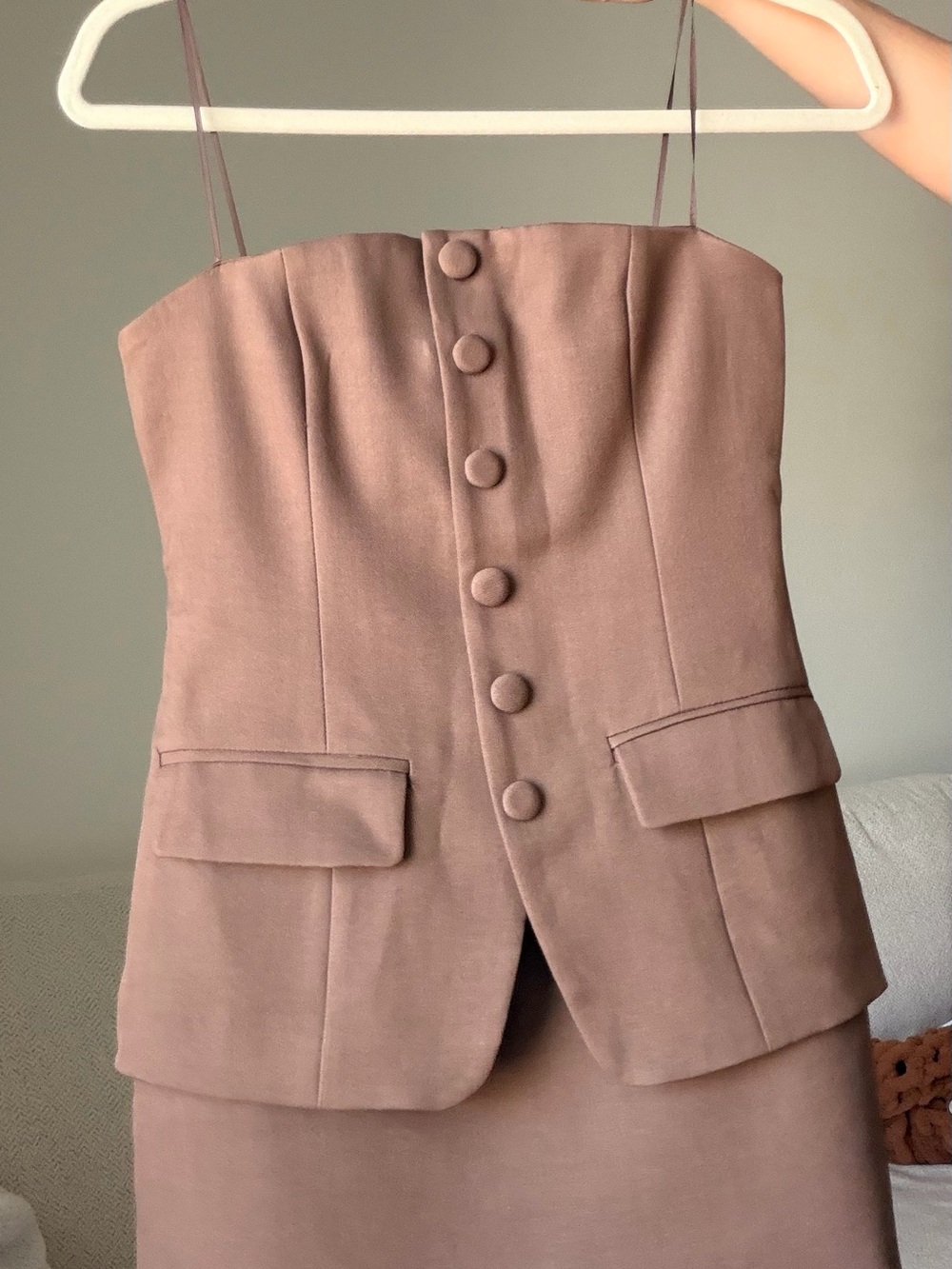 Windsor Taupe Strapless Blazer-Style Dress